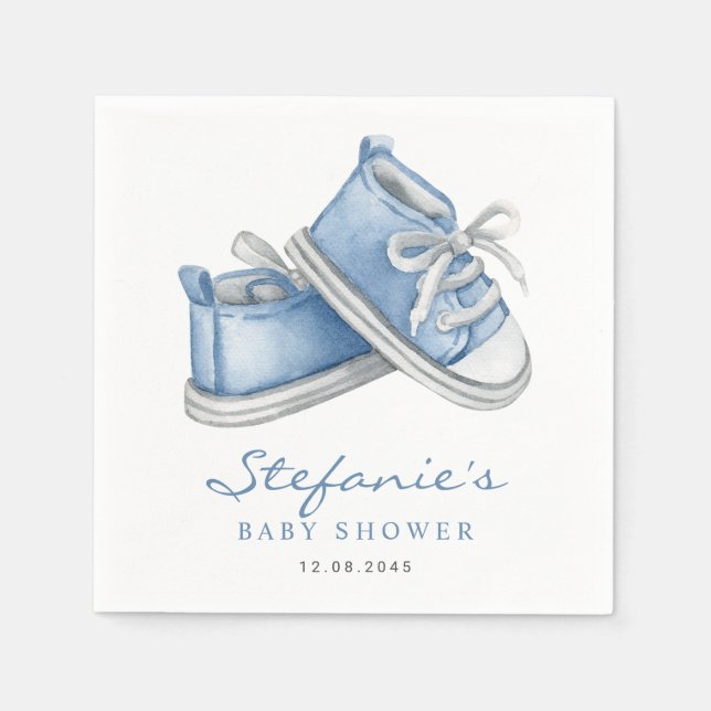 Serviette En Papier Aquarelle Bleu Chaussures bébé C'est un Baby showe (Devant)