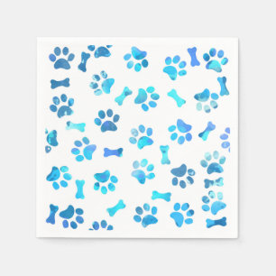 Serviette En Papier Aquarelle Bleu Empreintes de pattes anniversaire