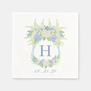 Serviette En Papier Aquarelle Bleu et Blanc Hydrangea Crest