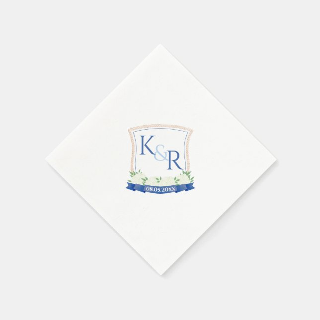 Serviette En Papier Aquarelle Bleu Et Blanc Mariage Côtier (Coin)