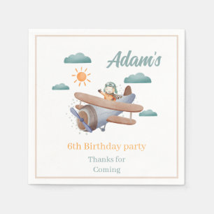 Serviette En Papier Aquarelle bleu et vert avion fête d'anniversaire