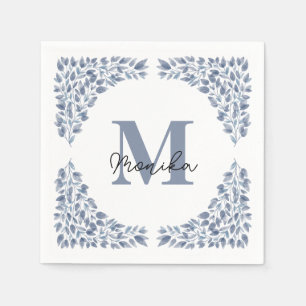 Serviette En Papier Aquarelle Bleu Feuille bundle Lettre M Monogramme