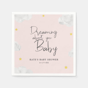 Serviette En Papier Aquarelle bleu foncé Nuages Baby shower garçon