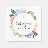 Aquarelle Bleu Hydrangée et Baptême Rose