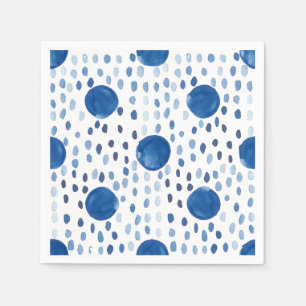 Serviette En Papier Aquarelle bleu Indigo petits et grands pois