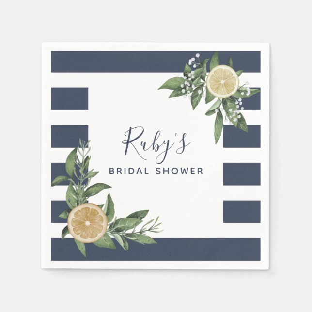 Serviette En Papier Aquarelle bleu marine Fête des mariées citron (Devant)