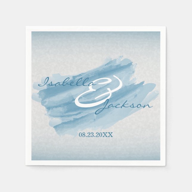 Serviette En Papier Aquarelle bleu moderne (Devant)