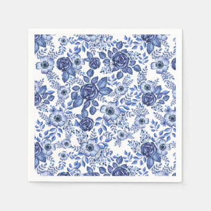 Serviette En Papier Aquarelle bleu motif floral