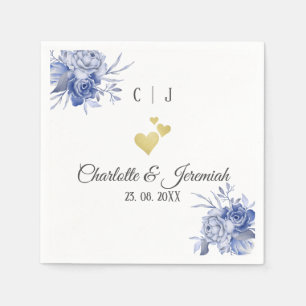 Serviette En Papier Aquarelle bleu poussiéreux Mariage floral succulen