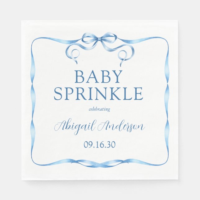 Serviette En Papier Aquarelle Bleu Ribbon Bébé Sprinkel (Devant)