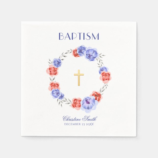 Serviette En Papier Aquarelle Bleu & Rouge Fleur Serviettes (Devant)