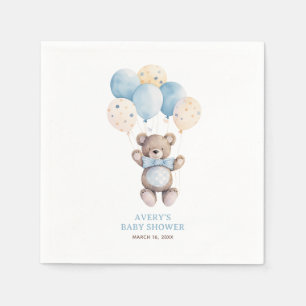 Serviette En Papier Aquarelle bleu Teddy Bear Baby shower garçon