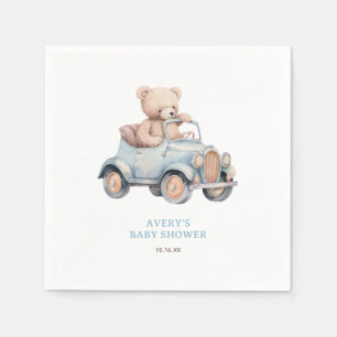 Serviette En Papier Aquarelle bleu Teddy Bear Baby shower garçon