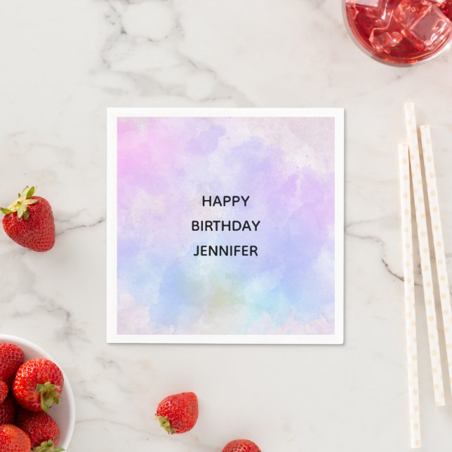Serviette En Papier Aquarelle bleu violet élégant Anniversaire (En situation)