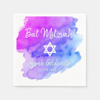 Aquarelle bleu violet étoile de David Bat mitzvah