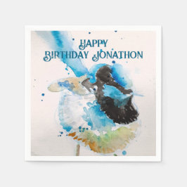 Serviette En Papier Aquarelle bleu Wren Joyeux Anniversaire Wrens Aqua