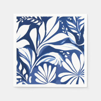 Serviette En Papier Aquarelle Bleue Botanique Motif Floral