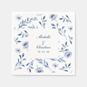 Serviette En Papier Aquarelle bleue Mariage floral Napkin