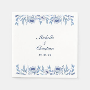 Serviette En Papier Aquarelle bleue Mariage floral Napkin