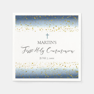 Serviette En Papier aquarelle bleue Première Communion