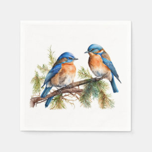 Serviette En Papier Aquarelle Bluebirds sur le pin