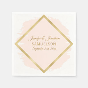 Serviette En Papier Aquarelle Blush Pink Gold Mariage