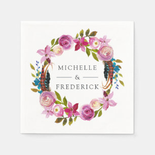 Serviette En Papier Aquarelle Boho Chic Floral Mariage