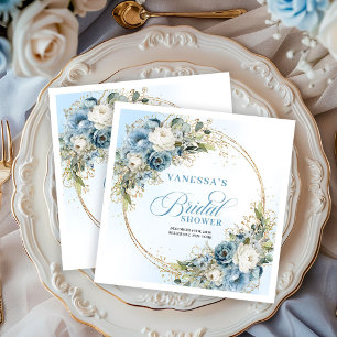 Serviette En Papier Aquarelle boho fleurs bleues eucalyptus or fête