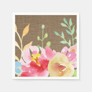 Serviette En Papier Aquarelle Boho Fleurs & Burlap