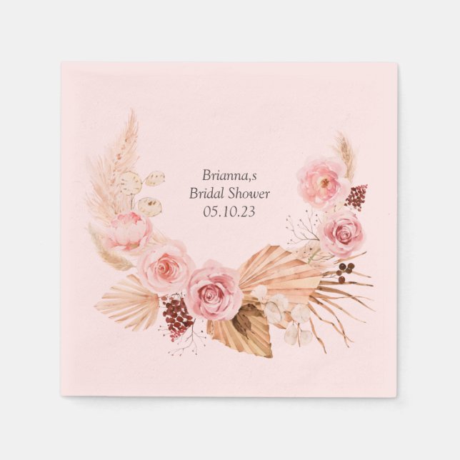 Serviette En Papier Aquarelle Boho FLoral Pampas Grass Fête des mariée (Devant)