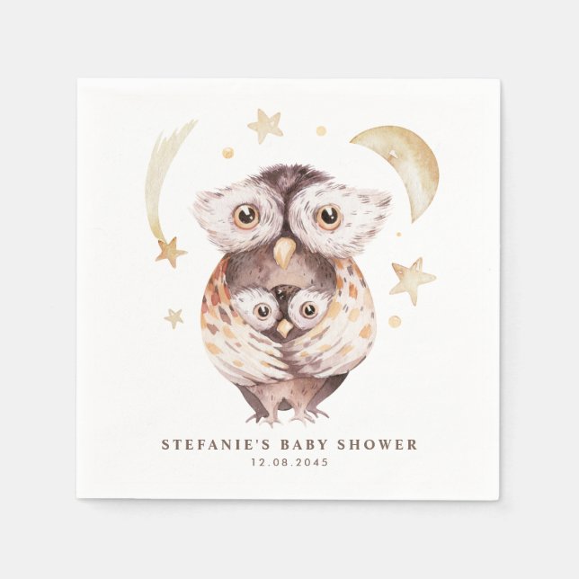 Serviette En Papier Aquarelle Boho maman et Baby shower de chouette bé (Devant)