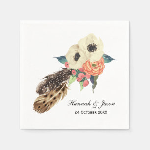 Serviette En Papier Aquarelle Boho Mariage Floral