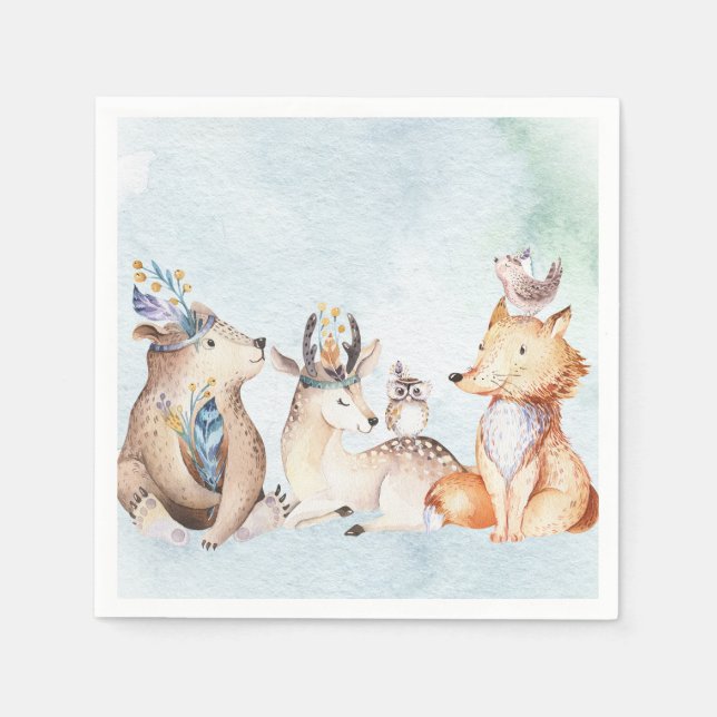 Serviette En Papier Aquarelle Boho Ours Rustique Animaux Baby shower (Devant)