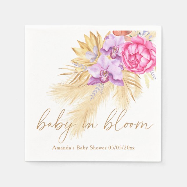Serviette En Papier Aquarelle boho pampas herbe - Baby shower (Devant)