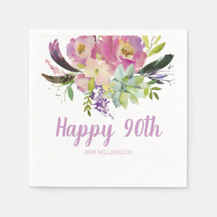 Serviette En Papier Aquarelle Boho rose et violet Floral Anniversaire