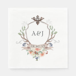 Serviette En Papier Aquarelle Bois Laurel Crest Monogramme Mariage
