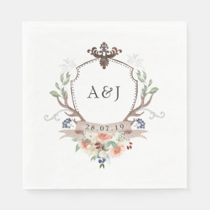 Serviette En Papier Aquarelle Bois Laurel Crest Monogramme Mariage