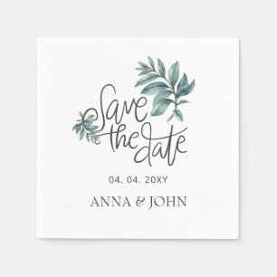 Serviette En Papier Aquarelle Botanique manuscrite Enregistrer la date