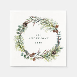 Serviette En Papier Aquarelle Botanique Pin Fête de Noël