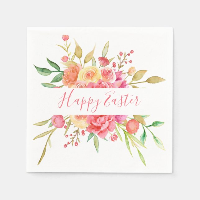 Serviette En Papier Aquarelle Bouquet Pâques Naples (Devant)