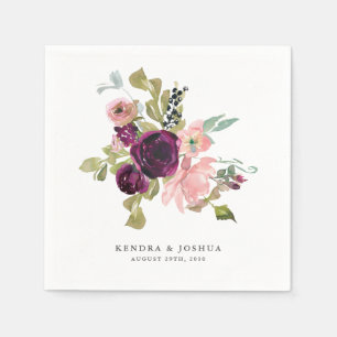 Serviette En Papier Aquarelle bourguignonne et rousse Florale