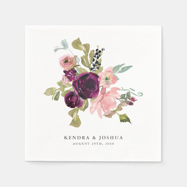 Serviette En Papier Aquarelle bourguignonne et rousse Florale (Devant)