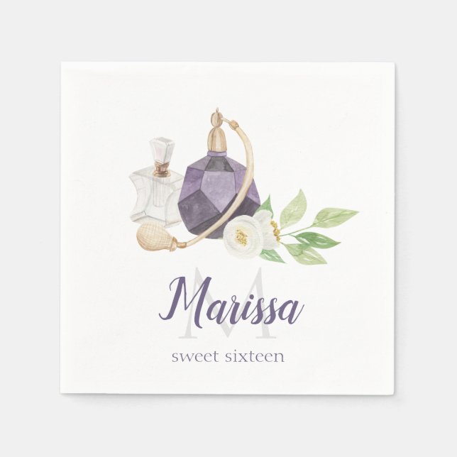 Serviette En Papier Aquarelle Bouteille de Parfum Quinceanera Annivers (Devant)