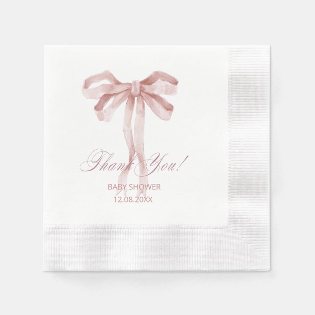 Serviette En Papier Aquarelle Bow rose ruban baby shower fille (Devant)