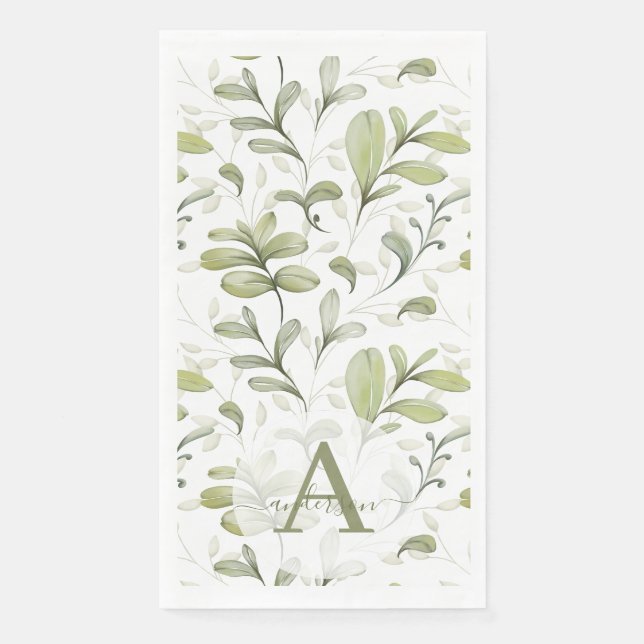 Serviette En Papier Aquarelle Branche de Canneberges Monogrammé Noël (Devant)