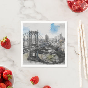 Serviette En Papier Aquarelle Brooklyn Bridge serviettes - Elégant NYC