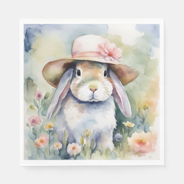 Serviette En Papier Aquarelle Bunny avec nouveau Casquette (Devant)
