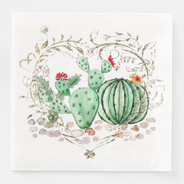 Serviette En Papier aquarelle, cactus (Devant)