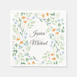 Serviette En Papier Aquarelle Cadre Floral Mixte