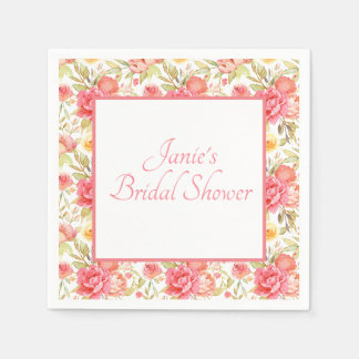 Serviette En Papier Aquarelle Cadre Floral Rose